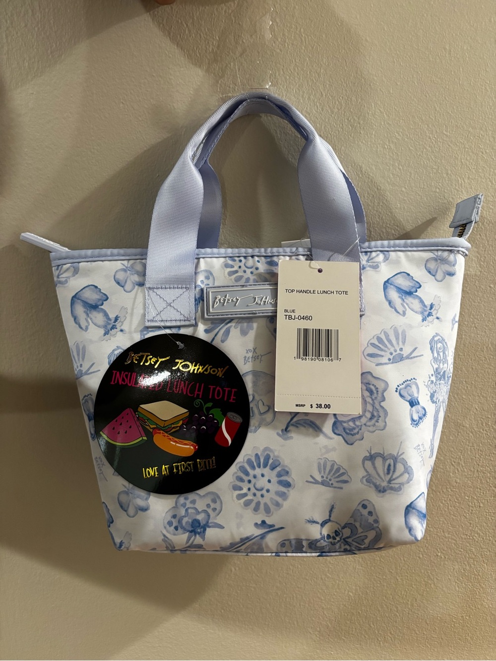 Betsey Johnson Light Blue Floral Top-Handle Lunch Tote